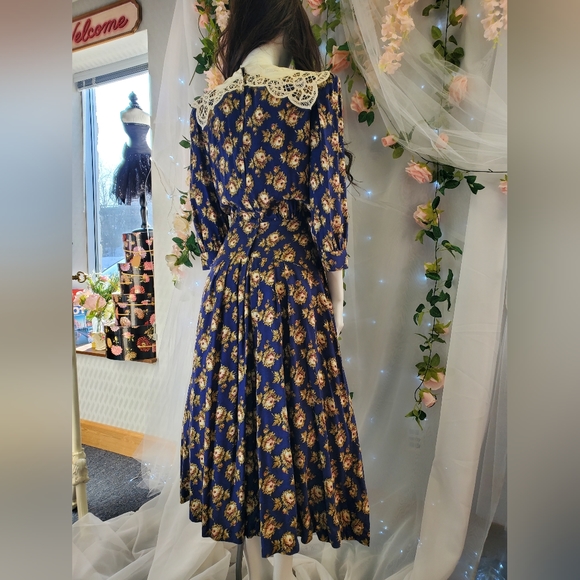 Navy Blue Tea Party Garden Embroidered Midi Dress - Picture 6 of 11